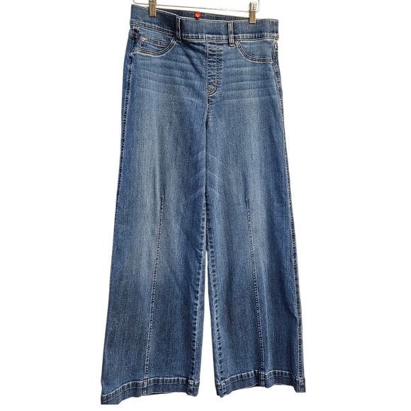 Spanx Seamed Front Wide Leg Retro 1970s style, Vintage Indigo Wash Pull On, L - Picture 2 of 13